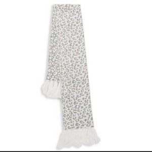 NWT kids faux fur fringe ivory leopard print cashmere blend lured jacquard scarf